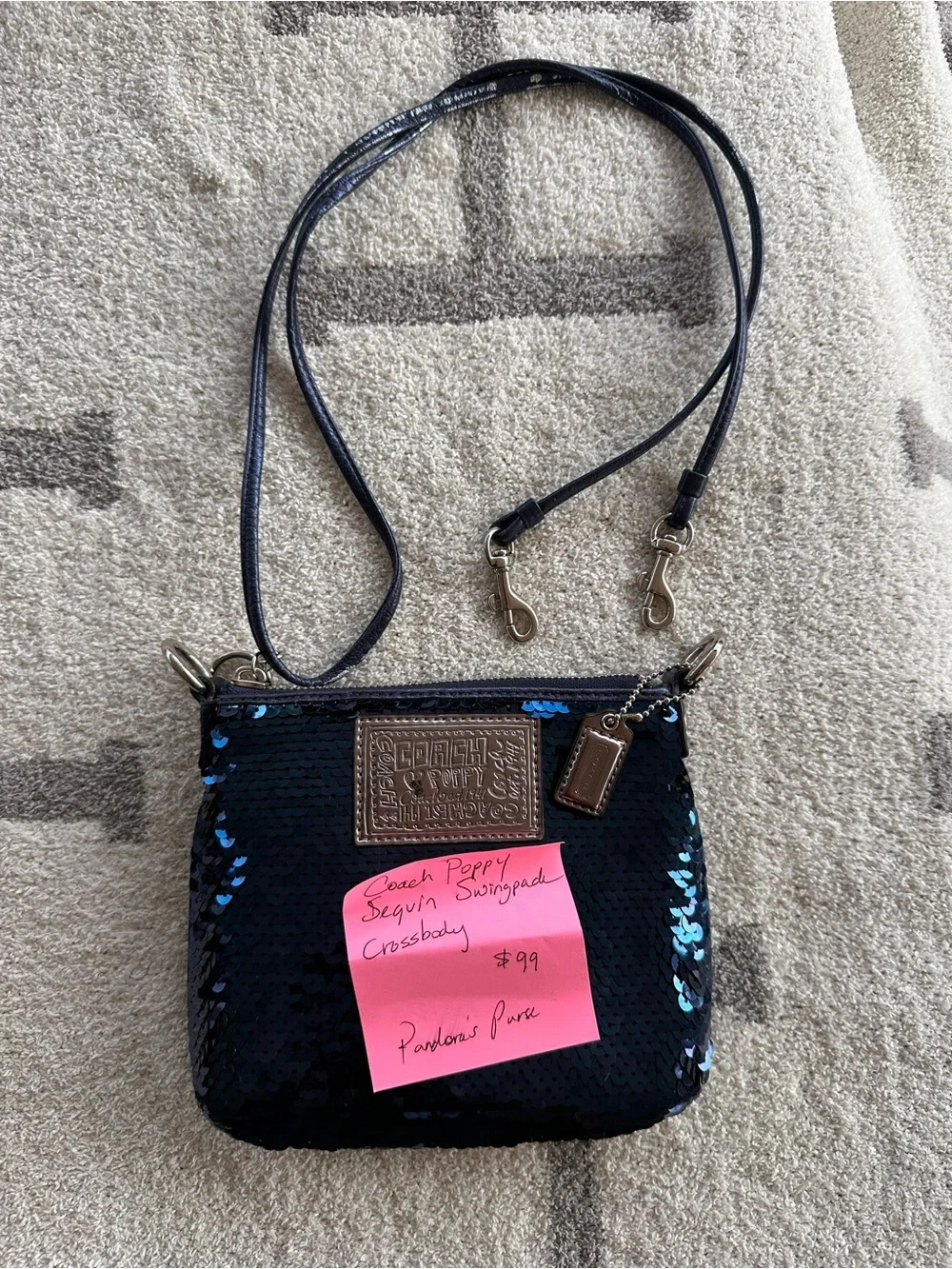 Coach Blue Sequin Wristlet Pouch